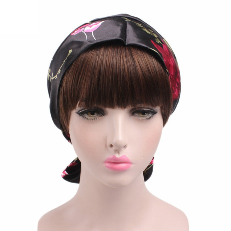 TJM-226 Ladies Satin Print Ribbon Bow Turban Hat Night Cap Silk Chemotherapy Hat Long Tail Braid Hat(Red Wine) - Hair Care Caps by PMC Jewellery | Online Shopping South Africa | PMC Jewellery