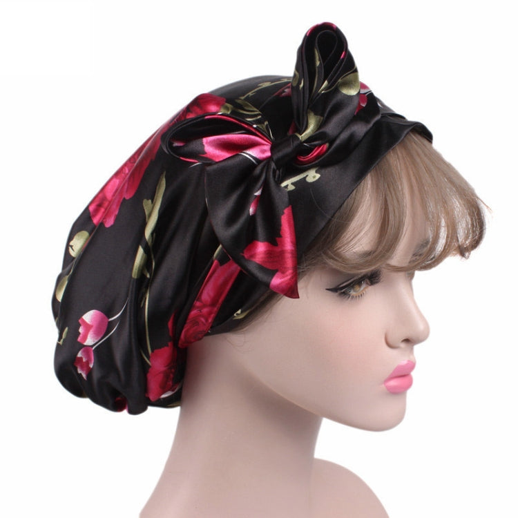 TJM-226 Ladies Satin Print Ribbon Bow Turban Hat Night Cap Silk Chemotherapy Hat Long Tail Braid Hat(Red Wine) - Hair Care Caps by PMC Jewellery | Online Shopping South Africa | PMC Jewellery