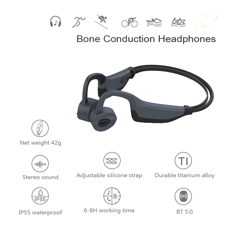 K7 Bone Conduction Bluetooth 5.0 Wireless Earphone Waterproof Headphones 16GB RAM(Black) - Bluetooth Earphone by PMC TechLife | Online Shopping South Africa | PMC TechLife
