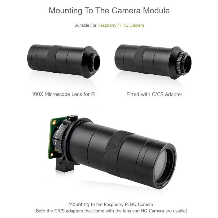 Waveshare 100X Industrial Microscope Lens, C/CS-Mount, for Raspberry Pi HQ Camera(24229) - Modules Expansions Accessories by Waveshare | Online Shopping South Africa | PMC Jewellery | Buy Now Pay Later Mobicred