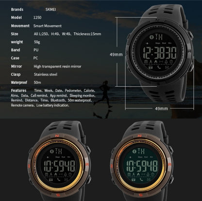 SKMEI 1250 Men Outdoor Waterproof Sports Digital Watch Multi-Function Watch(Gold/Red) - Leather Strap Watches by SKMEI | Online Shopping South Africa | PMC Jewellery | Buy Now Pay Later Mobicred