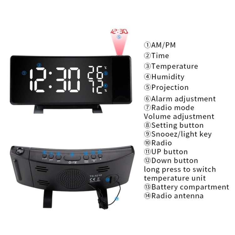 Three-color Projection Radio Alarm Clock USB Digital Alarm Clock Thermometer & Hygrometer - free shipping - PMC TechLife - Order now!