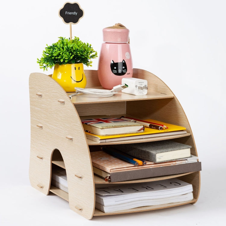 Office Supplies Curved Desktop A4 Storage Box Wooden File Rack Data Rack Shelf(Oak) - Shelf & Hooks by PMC TechLife | Online Shopping South Africa | PMC TechLife