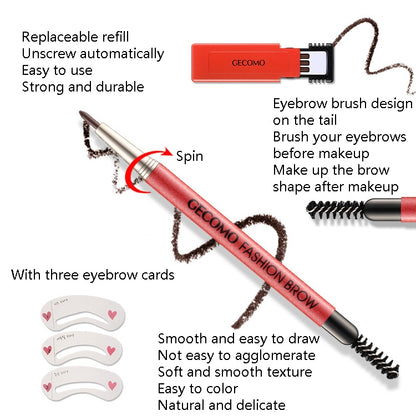 GECOMO 2 Set Automatic Rotation Double-Headed Eyebrow Pencil With Eyebrow Card And Replacement Refills Waterproof And Non-Smudged(1 Deep Brown) - Eyes by PMC Jewellery | Online Shopping South Africa | PMC Jewellery