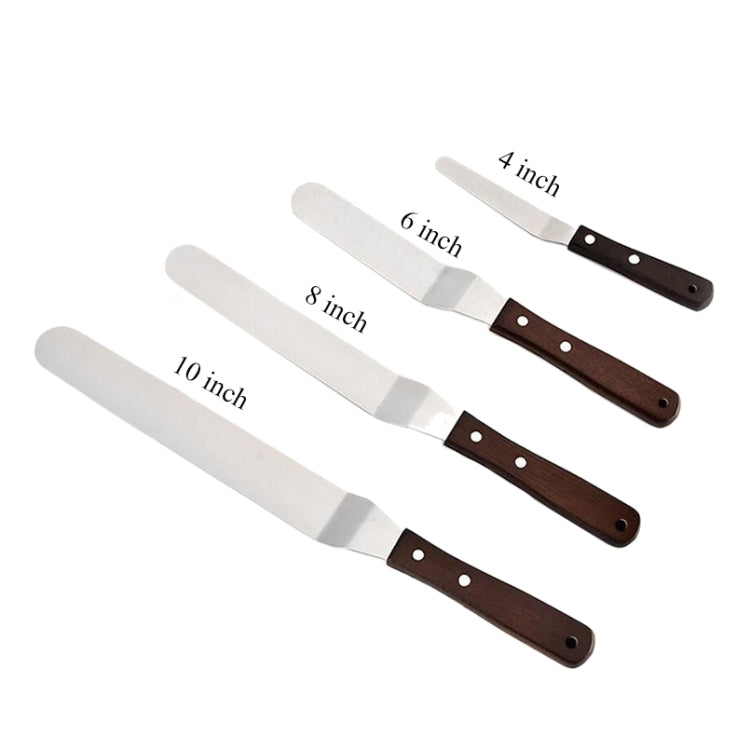 3 PCS Wooden Handle Spatula Baking Stainless Steel Cake Straight Knife(With Hole Curved Section 8 Inch) - Baking Pastry Tools by PMC Jewellery | Online Shopping South Africa | PMC Jewellery