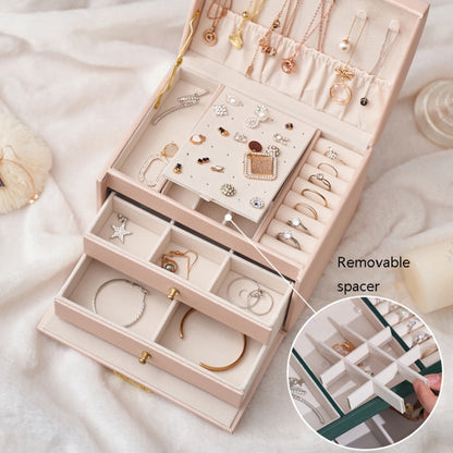 Three-Layer Leather Drawer Type Jewelry Storage Box Earrings Box With Lock(Creamy White) - Jewelry Storages by PMC Jewellery | Online Shopping South Africa | PMC Jewellery | Buy Now Pay Later Mobicred