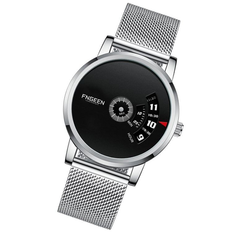 FNGEEN S230 Men Non-Pointer Quartz Watch(White Mash White Steel Black Surface) - Metal Strap Watches by FNGEEN | Online Shopping South Africa | PMC Jewellery | Buy Now Pay Later Mobicred