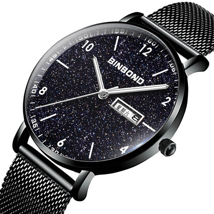 BINBOND B3820 Men Simple Luminous Quartz Watch Student Trendstarry Starry Sky Pattern Watch(Black Leather White Shell White Nails) - Leather Strap Watches by BINBOND | Online Shopping South Africa | PMC Jewellery | Buy Now Pay Later Mobicred