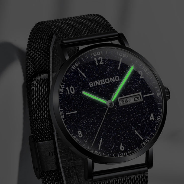 BINBOND B3820 Men Simple Luminous Quartz Watch Student Trendstarry Starry Sky Pattern Watch(Black Leather White Shell White Nails) - Leather Strap Watches by BINBOND | Online Shopping South Africa | PMC Jewellery | Buy Now Pay Later Mobicred