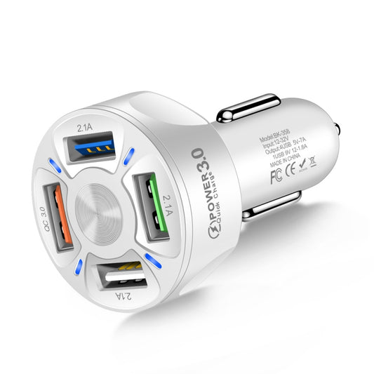 2 PCS BK-358 3A QC3.0 4USB Car Charger One For Four Mobile Phone Car Charger(White) - Car Charger by PMC Jewellery | Online Shopping South Africa | PMC Jewellery