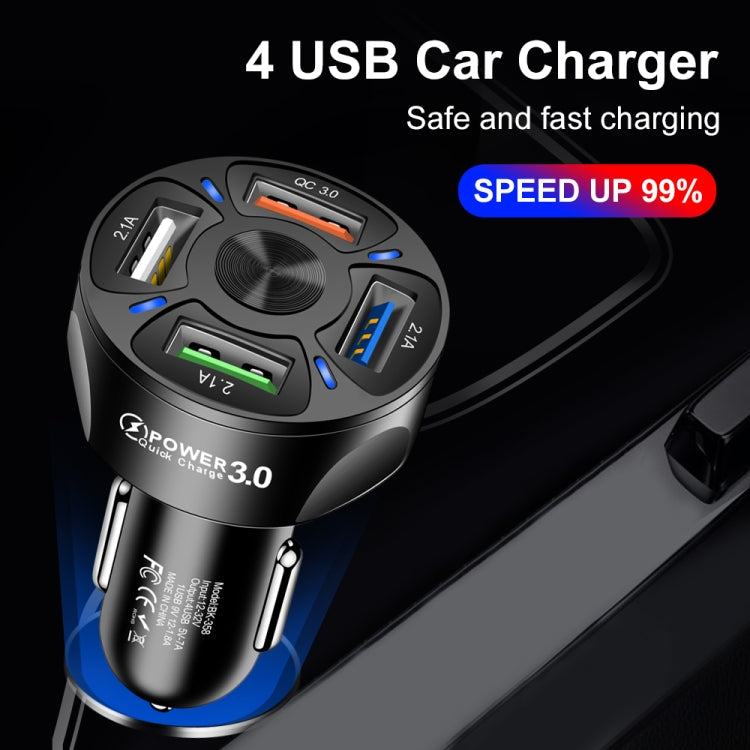 2 PCS BK-358 3A QC3.0 4USB Car Charger One For Four Mobile Phone Car Charger(White) - Car Charger by PMC Jewellery | Online Shopping South Africa | PMC Jewellery