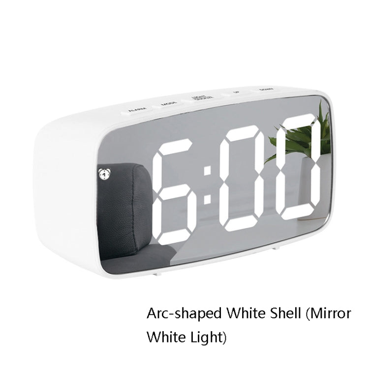 Mirror Bedside Alarm Clock Battery Plug-In Dual-Purpose LED Clock, Colour: Arc-shaped White Shell (Mirror White Light) - Alarm Clocks by PMC TechLife | Online Shopping South Africa | PMC TechLife