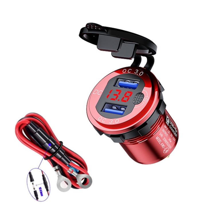 Aluminum Alloy Double QC3.0 Fast Charge With Button Switch Car USB Charger Waterproof Car Charger Specification: Red Shell Red Light With 60cm Line - DIY Modified Charger by PMC TechLife | Online Shopping South Africa | PMC TechLife