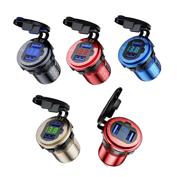 Aluminum Alloy Double QC3.0 Fast Charge With Button Switch Car USB Charger Waterproof Car Charger Specification: Red Shell Red Light With 60cm Line - DIY Modified Charger by PMC TechLife | Online Shopping South Africa | PMC TechLife