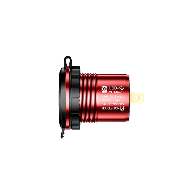 Aluminum Alloy Double QC3.0 Fast Charge With Button Switch Car USB Charger Waterproof Car Charger Specification: Red Shell Red Light With 60cm Line - DIY Modified Charger by PMC TechLife | Online Shopping South Africa | PMC TechLife