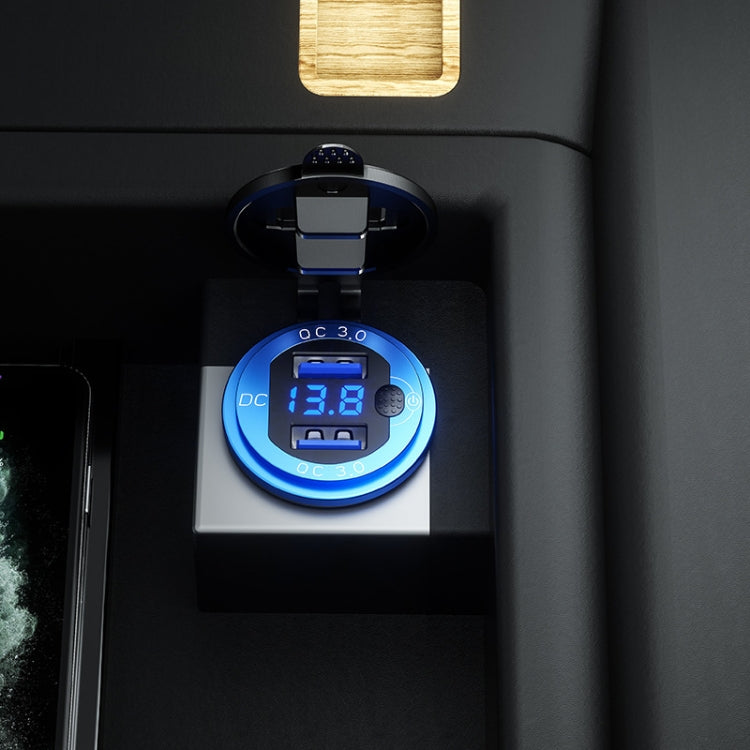 Aluminum Alloy Double QC3.0 Fast Charge With Button Switch Car USB Charger Waterproof Car Charger Specification: Red Shell Red Light With 60cm Line - DIY Modified Charger by PMC TechLife | Online Shopping South Africa | PMC TechLife