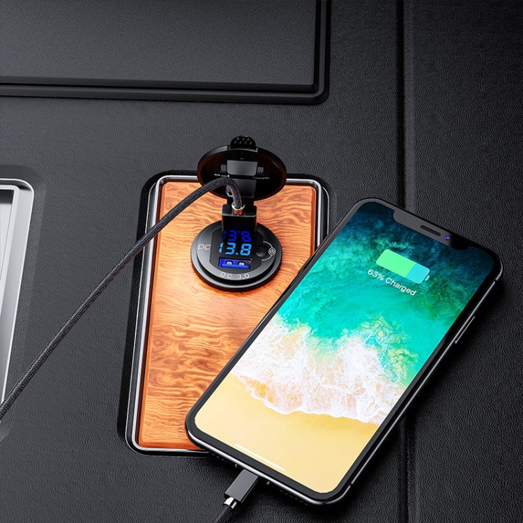 Aluminum Alloy Double QC3.0 Fast Charge With Button Switch Car USB Charger Waterproof Car Charger Specification: Red Shell Red Light With 60cm Line - DIY Modified Charger by PMC TechLife | Online Shopping South Africa | PMC TechLife