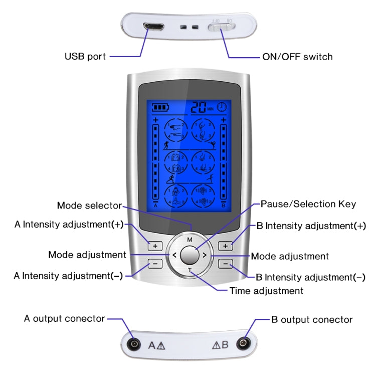 24-Mode Digital Electronic Pulse Massager Intelligent Whole Body Physical Therapy Meridian Massager, Specification: AU Plug( Silver) - Massage & Relaxation by PMC Jewellery | Online Shopping South Africa | PMC Jewellery