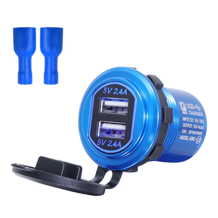 Metal Double USB Car Charger 5V 4.8A Aluminum Alloy Car Charger(Blue Shell Blue Light With Terminal) - DIY Modified Charger by PMC Jewellery | Online Shopping South Africa | PMC Jewellery