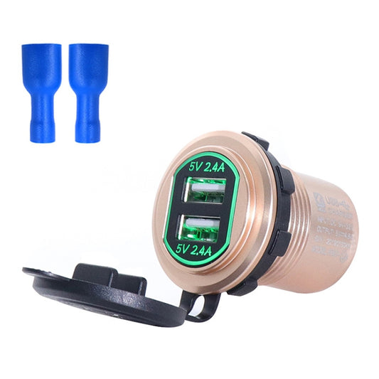 Metal Double USB Car Charger 5V 4.8A Aluminum Alloy Car Charger(Golden Shell Green Light With Terminal) - DIY Modified Charger by PMC Jewellery | Online Shopping South Africa | PMC Jewellery