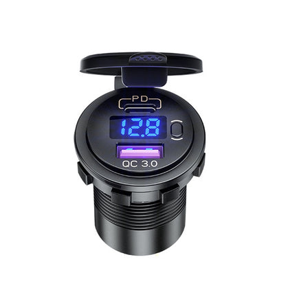 12V Modified Car USB Charger With Voltage Display PD QC3.0 Socket(With Terminal Blue Light) - DIY Modified Charger by PMC Jewellery | Online Shopping South Africa | PMC Jewellery