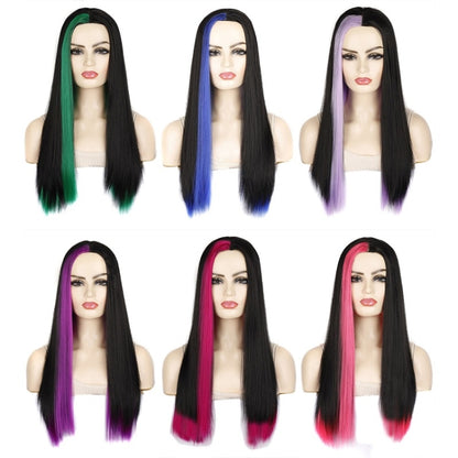 Fashion Medium Haircut Side Bangs Highlight Color Long Straight Wig(Black Light Purple) - Wigs by PMC Jewellery | Online Shopping South Africa | PMC Jewellery