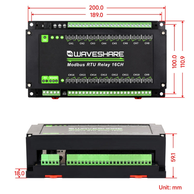 Waveshare 24921 Modbus RTU 16-Ch Relay Module, RS485 Interface, With Multiple Isolation Protection Circuits - free shipping - PMC TechLife - Order now!