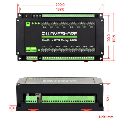 Waveshare 24921 Modbus RTU 16-Ch Relay Module, RS485 Interface, With Multiple Isolation Protection Circuits - Relay Module by Waveshare | Online Shopping South Africa | PMC Jewellery | Buy Now Pay Later Mobicred