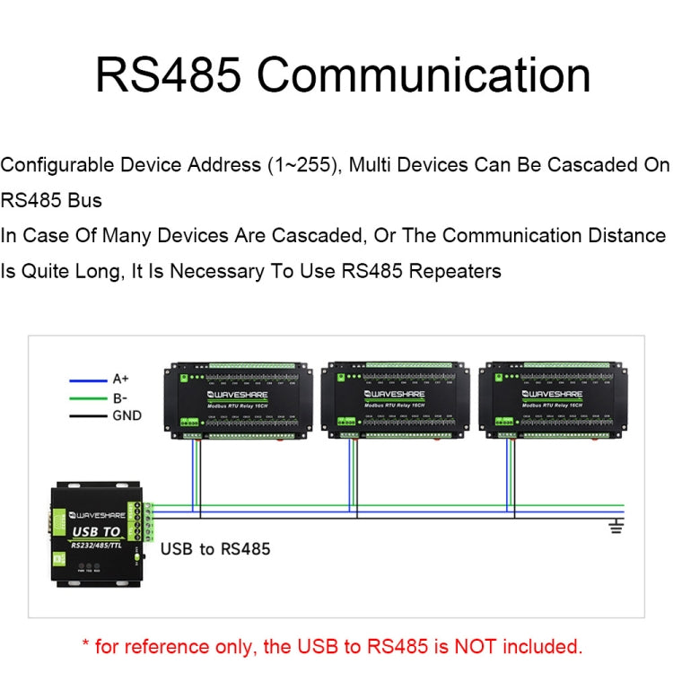 Waveshare 24921 Modbus RTU 16-Ch Relay Module, RS485 Interface, With Multiple Isolation Protection Circuits - Relay Module by Waveshare | Online Shopping South Africa | PMC Jewellery | Buy Now Pay Later Mobicred