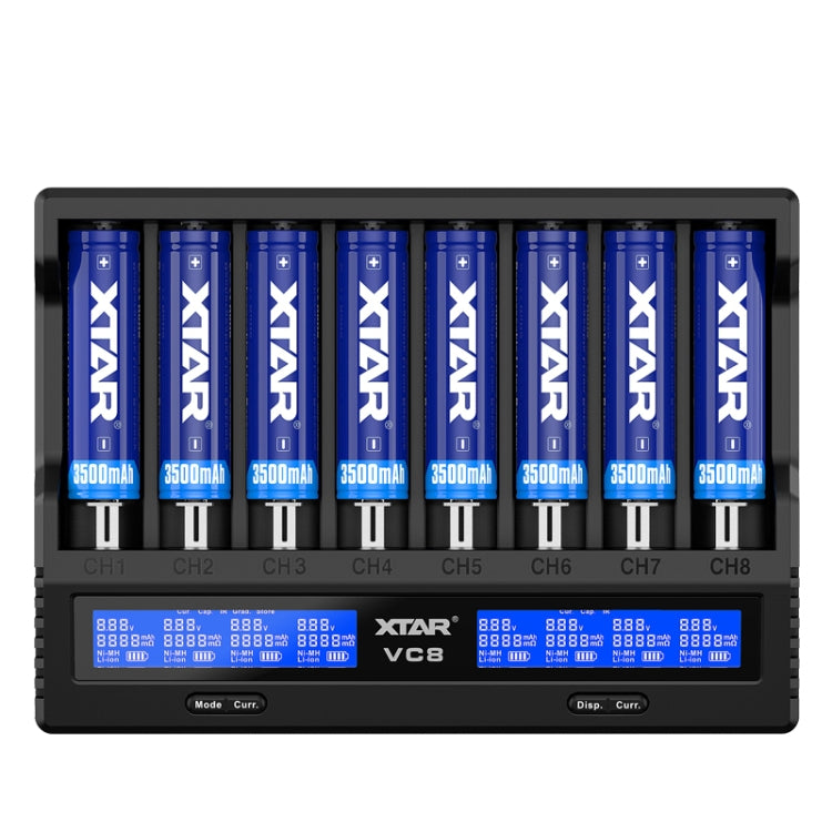 XTAR 8-Slot Battery Charger LCD Display Charger QC3.0 Type C Fast Charger for 21700 / 18650 Battery, Model: VC8 - free shipping - PMC TechLife - Order now!