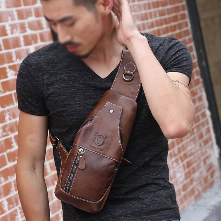 BULL CAPTAIN 019 Retro Men Leather Crossbody Shoulder Bag First-Layer Cowhide Chest Bag, Colour: Chestnut Brown + Buckle - free shipping - PMC TechLife - Order now!