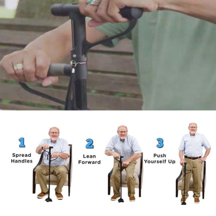 Multifunctional Folding Double-Handle Elderly Crutches Aluminum Alloy Elderly Power-Assisted Walking Sticks Four-Legged Walking Sticks With Lights, Length: 86-98cm(Black) - Folding Crutch by PMC Jewellery | Online Shopping South Africa | PMC Jewellery | Buy Now Pay Later Mobicred