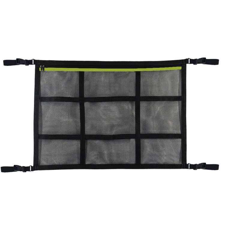 Adjustable Hanging Car Inside Roof Luggage Clothing Storage Net Bag Car Storage Network Pocket, Size: 90x65cm(Double Zipper+Webbing (Black+Green)) - Stowing Tidying by PMC Jewellery | Online Shopping South Africa | PMC Jewellery