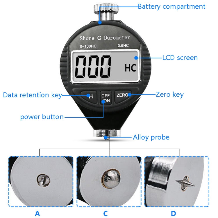 Electronic Digital Display Hard Meter Plastic Rubber Silicone Tire Hardness Meter, Model: 0-100HD D - Measuring Tools by PMC TechLife | Online Shopping South Africa | PMC TechLife