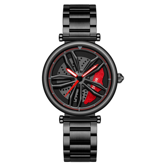 SANDA P1074 Cool Couple Steel Band Quartz Watch Wheel Series Dial Ladies Watch(Black) - Metal Strap Watches by SANDA | Online Shopping South Africa | PMC Jewellery | Buy Now Pay Later Mobicred