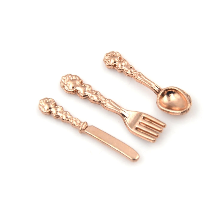 12 PCS / Set Simulation Kitchen Food Furniture Toys Dollhouse Miniature Accessories 1:12 Fork Knife Soup Spoon Tableware(Rose Gold) - Pretend Play Toys by PMC Jewellery | Online Shopping South Africa | PMC Jewellery