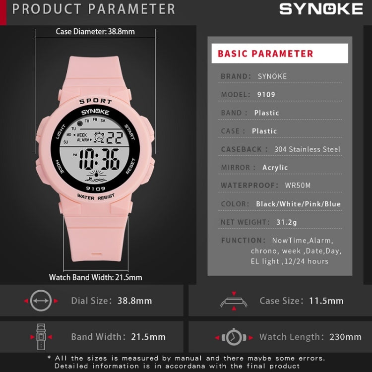 SYNOKE 9109 Student Multifunctional Waterproof Colorful Luminous Electronic Watch(White) - Silicone Strap Watches by SYNOKE | Online Shopping South Africa | PMC Jewellery | Buy Now Pay Later Mobicred