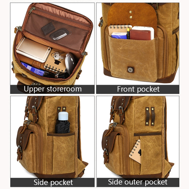 K-86 Casual Shoulder Camera Bag Contrast Waterproof Batik Canvas Single Digital Camera Photo Backpack(Khaki) - Backpack by PMC TechLife | Online Shopping South Africa | PMC TechLife