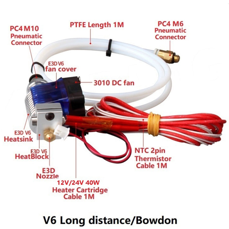 3D V6 Printer Extrusion Head Printer J-Head Hotend With Single Cooling Fan, Specification: Remotely 3 / 0.4mm - Parts by PMC TechLife | Online Shopping South Africa | PMC TechLife