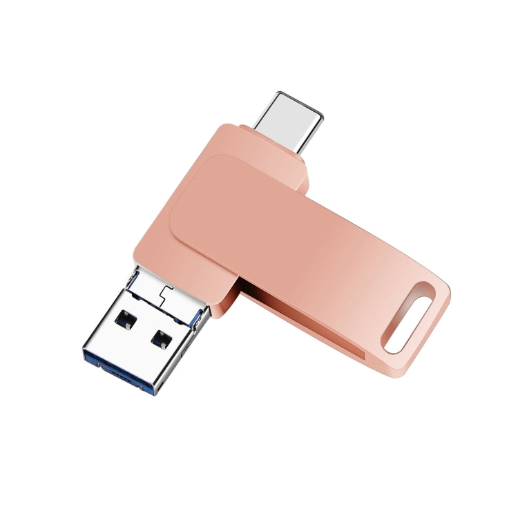 64GB USB 3.0 + 8 Pin + USB-C / Type-C 3 in 1 Phone Computer Metal Rotatable U-Disk(Pink) - U Disk & Card Reader by PMC TechLife | Online Shopping South Africa | PMC TechLife