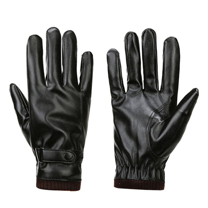 Men Autumn Winter Windproof Warm Plush Lining PU Riding Gloves, Size: Free Size(Black) - Cycling Gloves by PMC Jewellery | Online Shopping South Africa | PMC Jewellery