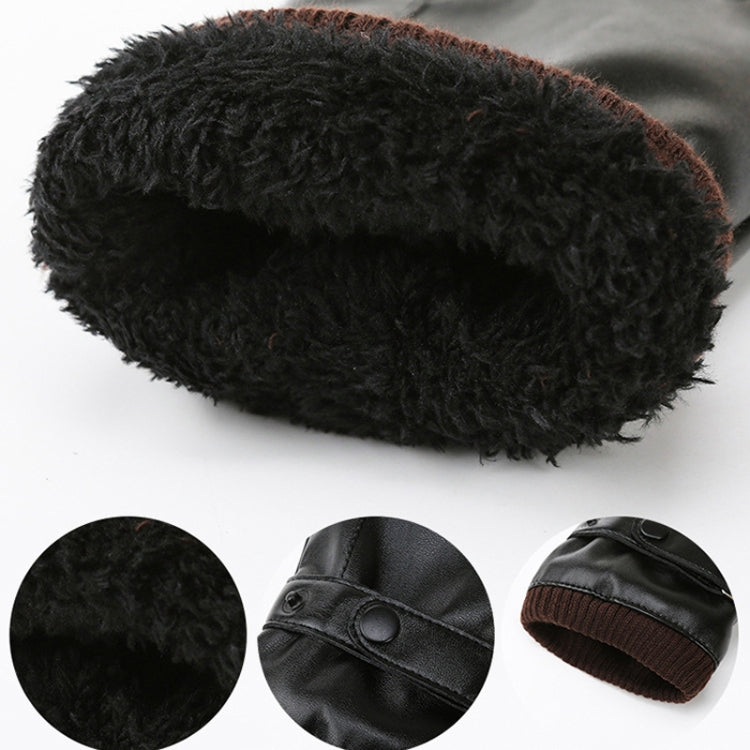 Men Autumn Winter Windproof Warm Plush Lining PU Riding Gloves, Size: Free Size(Black) - Cycling Gloves by PMC TechLife | Online Shopping South Africa | PMC TechLife