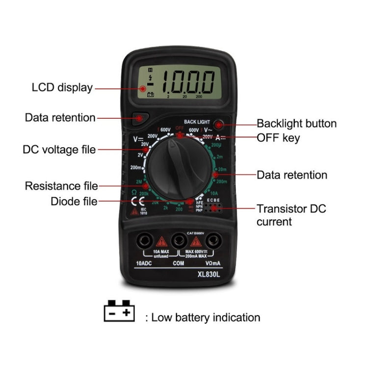 ANENG XL830L Multi-Function Digital Display High-Precision Digital Multimeter, Specification: Standard+10A Extra Tip Pen(Blue) - Digital Multimeter by ANENG | Online Shopping South Africa | PMC Jewellery | Buy Now Pay Later Mobicred