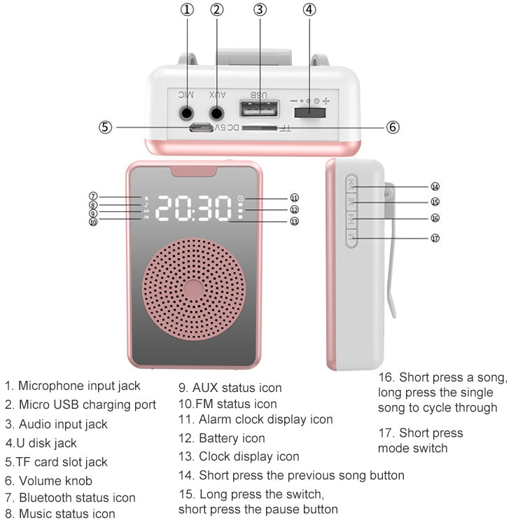 ZXL-H3 Portable Teaching Microphone Amplifier with Time Display, Spec: Wireless Version (White) - Loudspeaker by PMC TechLife | Online Shopping South Africa | PMC TechLife