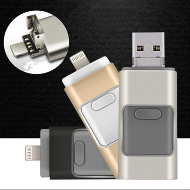 256GB Type-C + 8 Pin + USB 3.0  3 In 1 OTG Metal USB Flash Drive(Black) - U Disk & Card Reader by PMC Jewellery | Online Shopping South Africa | PMC Jewellery