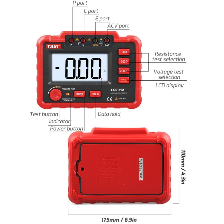 TASI TA8331A Ground Resistance Tester High Accuracy Digitally Ground Resistance Meter - free shipping - PMC TechLife - Order now!