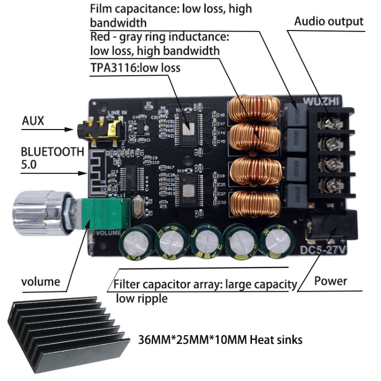 Wuzhi ZK-1002 100W X 2 HIFI High Fidelity High Power 2.0 Stereo Bluetooth Digital Power Plate - Breadboard / Amplifier Board by PMC Jewellery | Online Shopping South Africa | PMC Jewellery