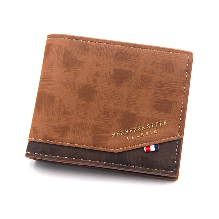 Menbense Hot Stamping Hinge Short Matte Multi-Card Large Capacity Male Wallet(D3301-4 Light Brown) - Wallets by MenBense | Online Shopping South Africa | PMC Jewellery