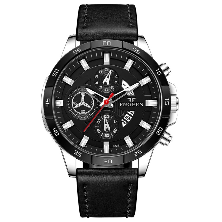 FNGEEN 5225 Multifunctional Waterproof Quartz Watch, Color: Black Leather White Shell Black Surface - Alloy Watches by FNGEEN | Online Shopping South Africa | PMC Jewellery | Buy Now Pay Later Mobicred