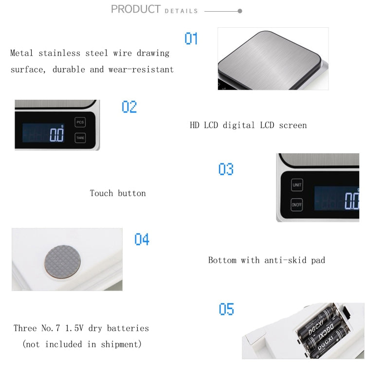 Stainless Steel Food Baking Scale Small Bench Scale Kitchen Electronic Scale English 3kg/0.1g - Kitchen Scales by PMC Jewellery | Online Shopping South Africa | PMC Jewellery